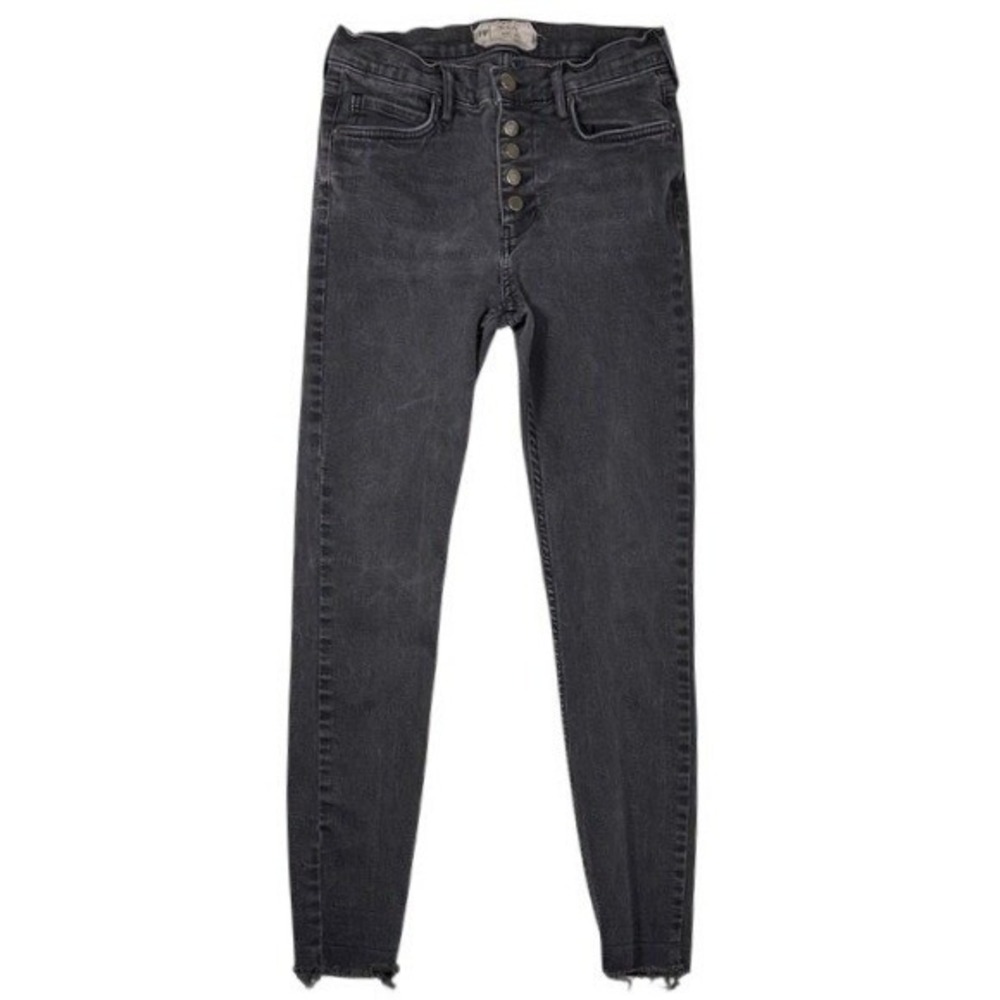 Free People High Rise Skinny Jeans Faded‎ Black Button Fly Raw Hem W27
